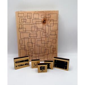 Lot of MCM Mid Century Modern Wood Rubber Stamps Geometric + Icons Set